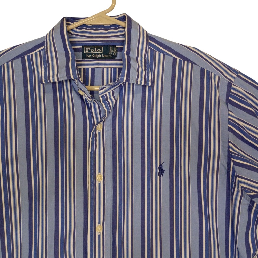 Polo Ralph Lauren Shirt Mens‎ Large Blue White Striped Casual Office Blue Pony